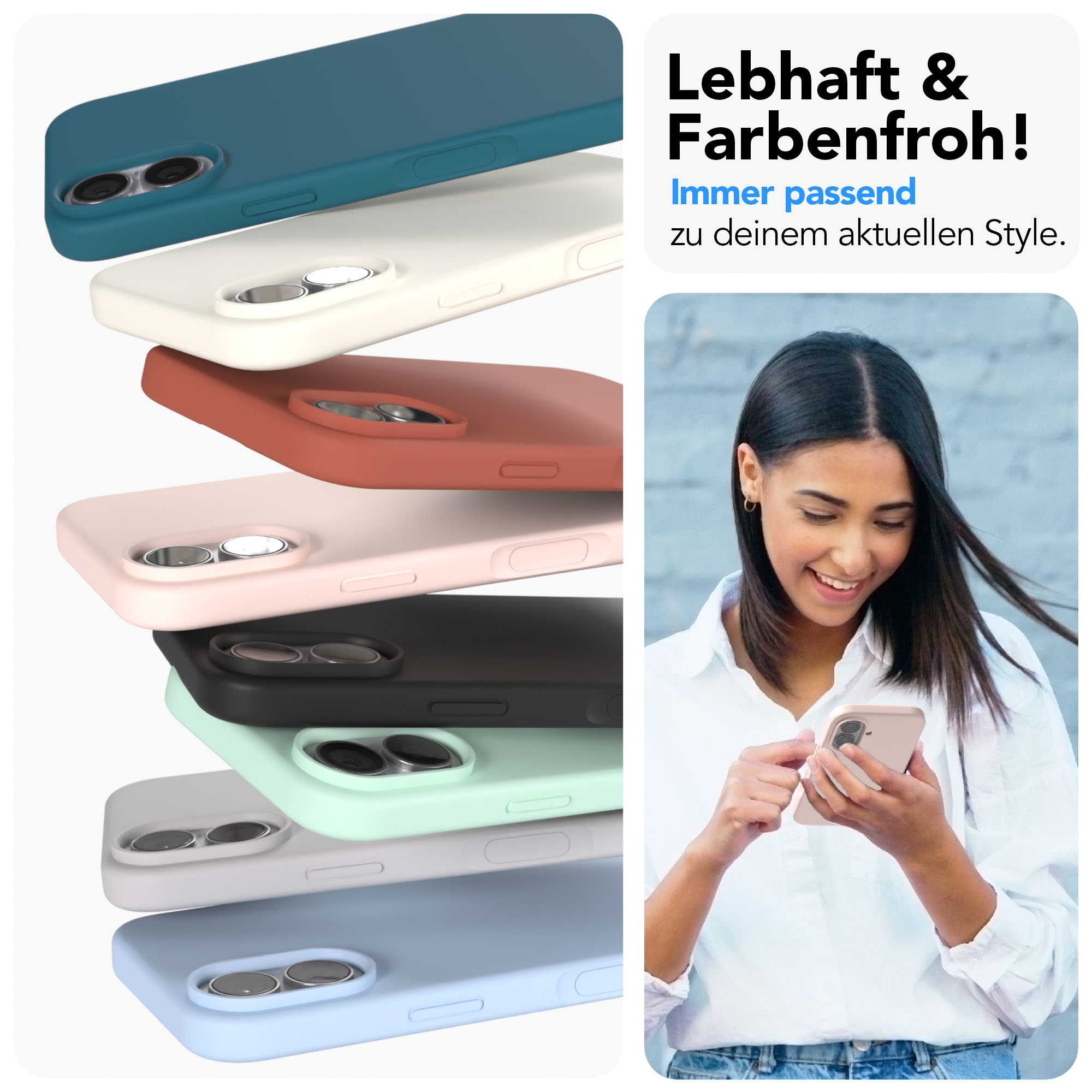 Mehrere Handyhüllen in verschiedenen Farben stapeln sich.