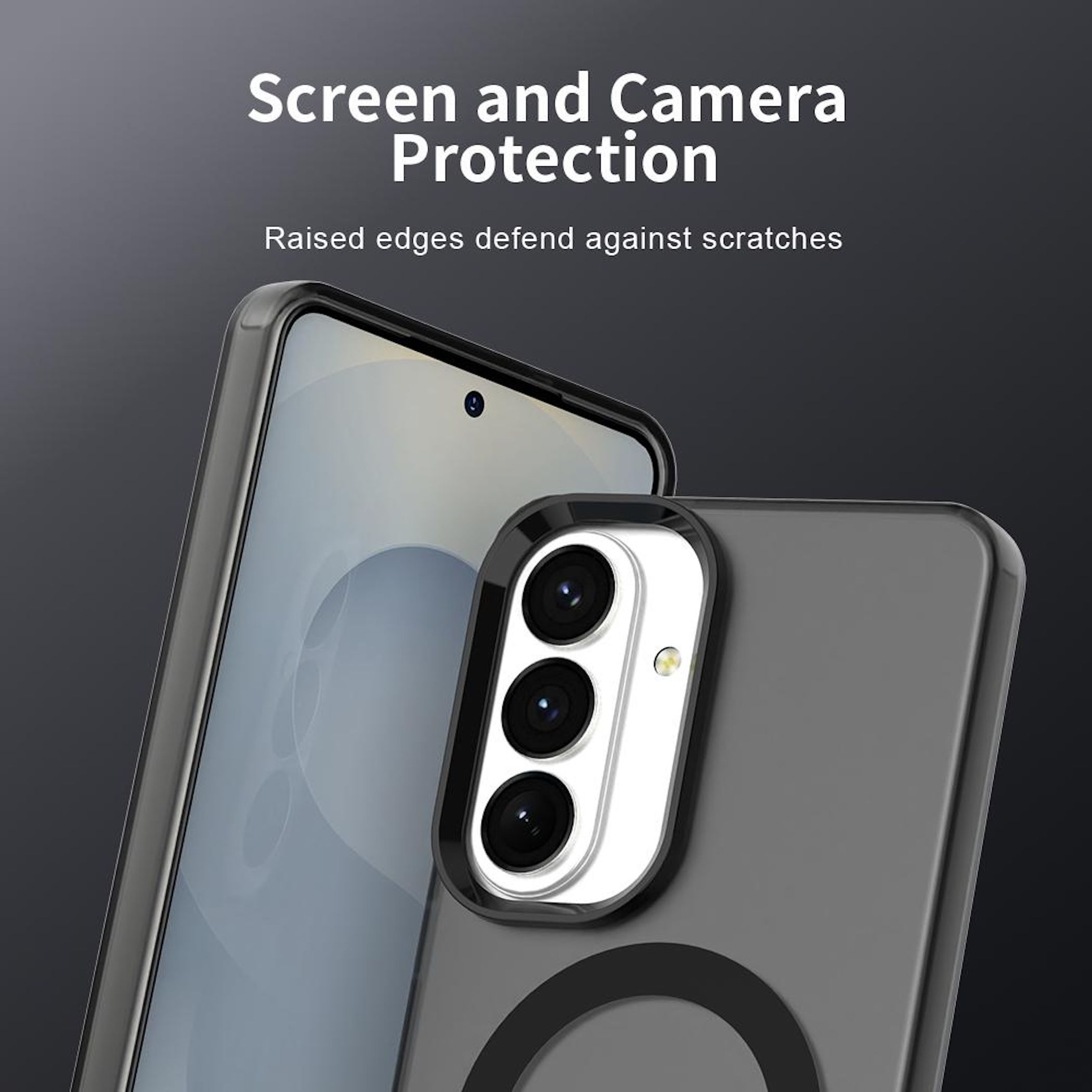 Nahaufnahme eines Smartphone-Schutzgehäuses mit Kamera und Rückseite.