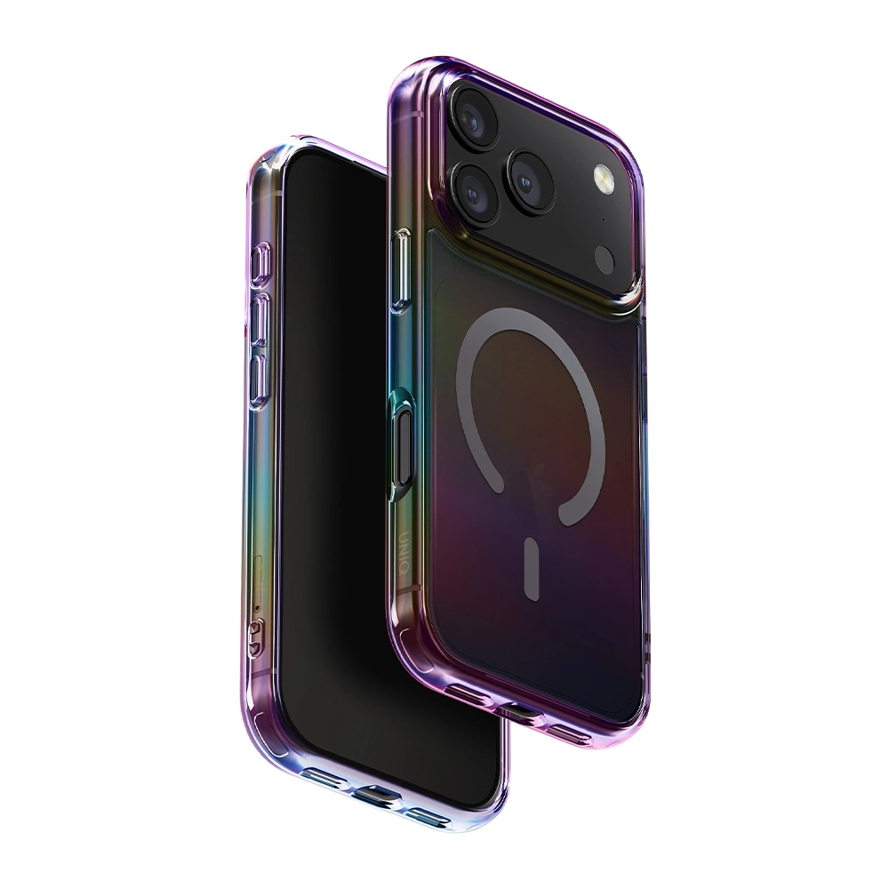 UNIQ Iridescia iPhone 17 Pro Uyumlu MagSafe Rainbow Telefon Kılıfı Siyah