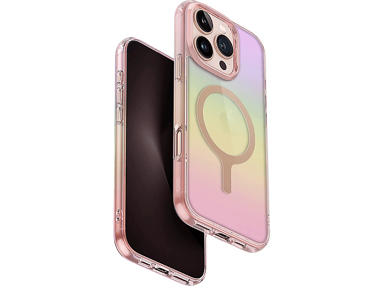 UNIQ Iridescia iPhone 16 Pro Max Uyumlu MagSafe Rainbow Telefon Kılıfı Pembe