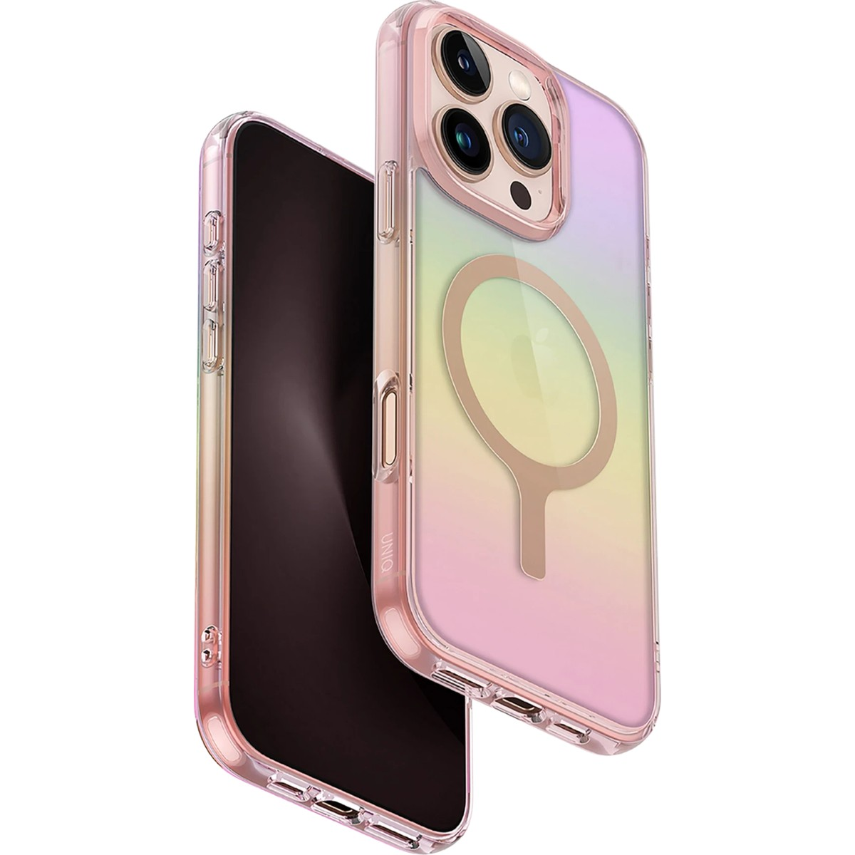 UNIQ Iridescia iPhone 16 Pro Uyumlu MagSafe Rainbow Telefon Kılıfı Pembe