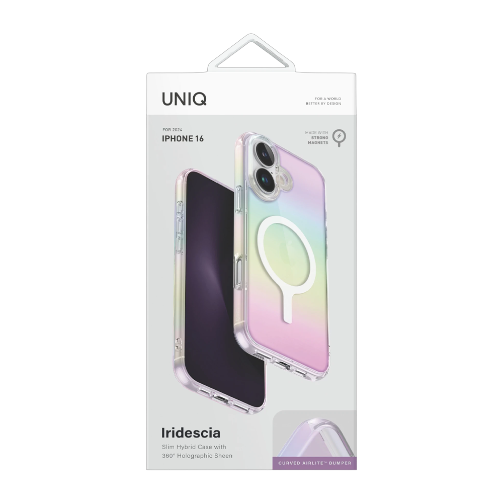 Holografik parlaklığa ve güçlü mıknatıslara sahip iPhone 16 kılıfı.