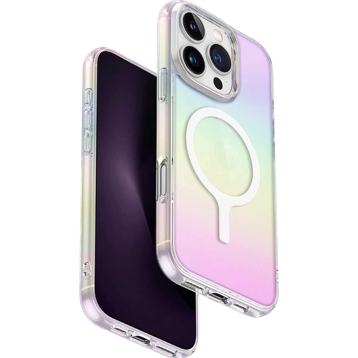 UNIQ Iridescia iPhone 16 Pro Max Uyumlu MagSafe Rainbow Telefon Kılıfı Beyaz