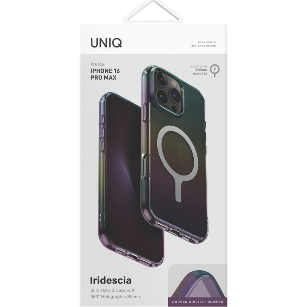 Holografik parlak ve manyetik halkalı iPhone 16 Pro Max kılıfı.