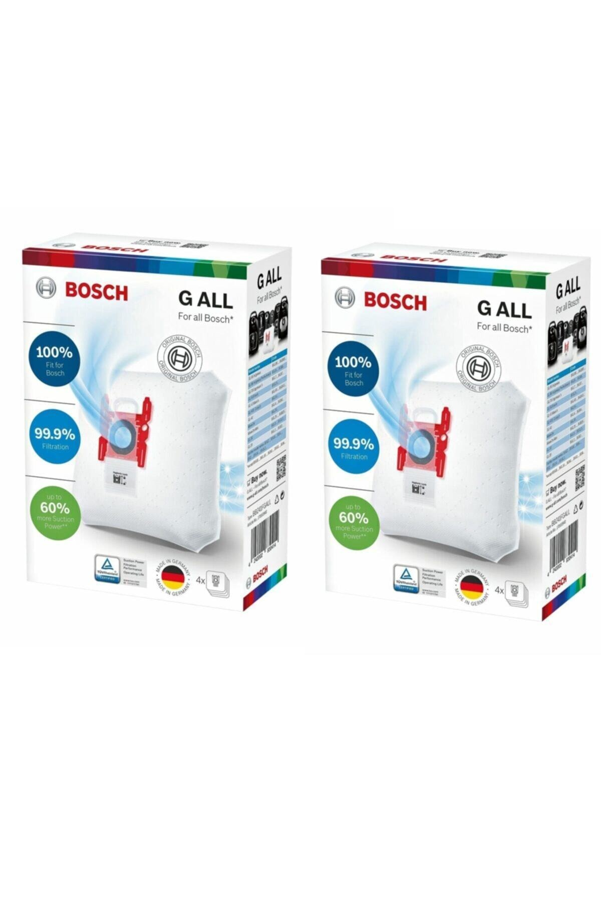 Kırmızı toz torbalı iki adet Bosch G ALL elektrikli süpürge torbası paketi.