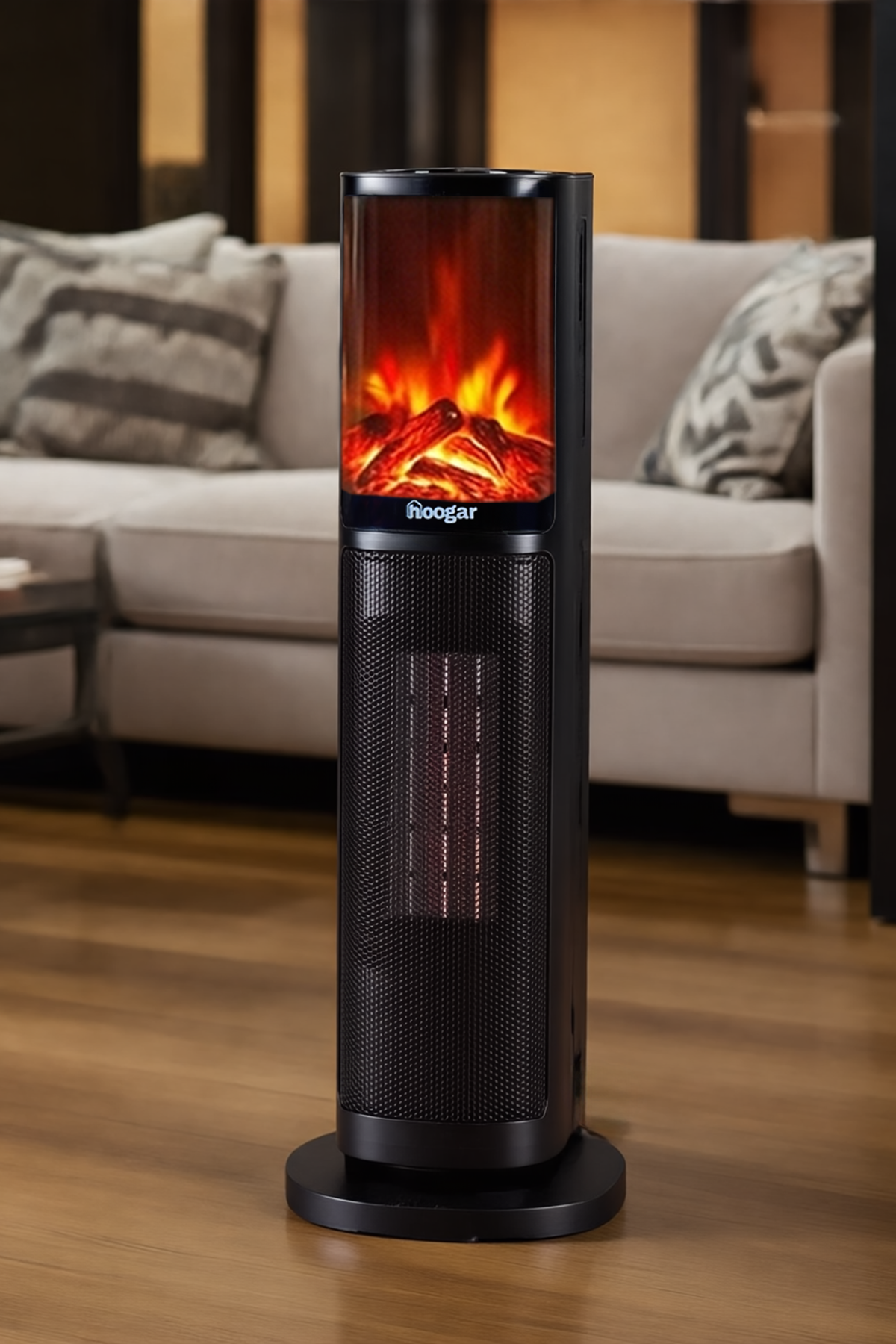 HOOGAR 2075 L Oben Seri OLED Şömineli Ekran Dijital Turbo Hızlı 2000 W Kule Tipi Isıtıcı Siyah