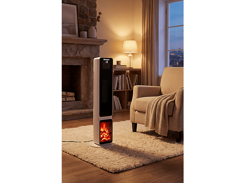 HOOGAR 2701 L OLED Şömineli Ekran Dijital Göstergeli Seramik 2000 W Kule Tipi Isıtıcı Beyaz