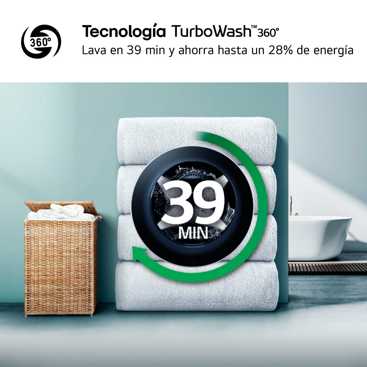 39 min de lavado con TurboWash 360°. Ahorra energía.