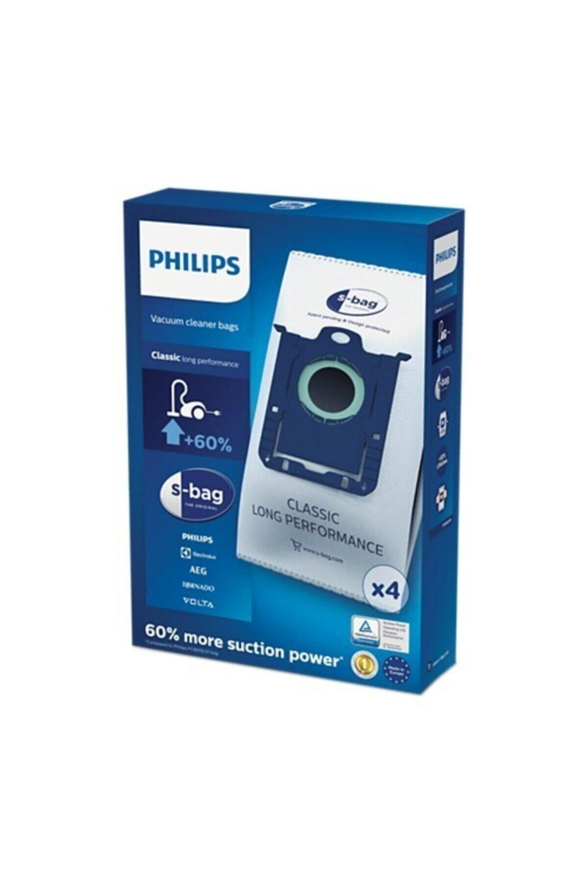 Philips elektrikli süpürge torbaları, Classic Long Performance, 4'lü paket, daha fazla güç.