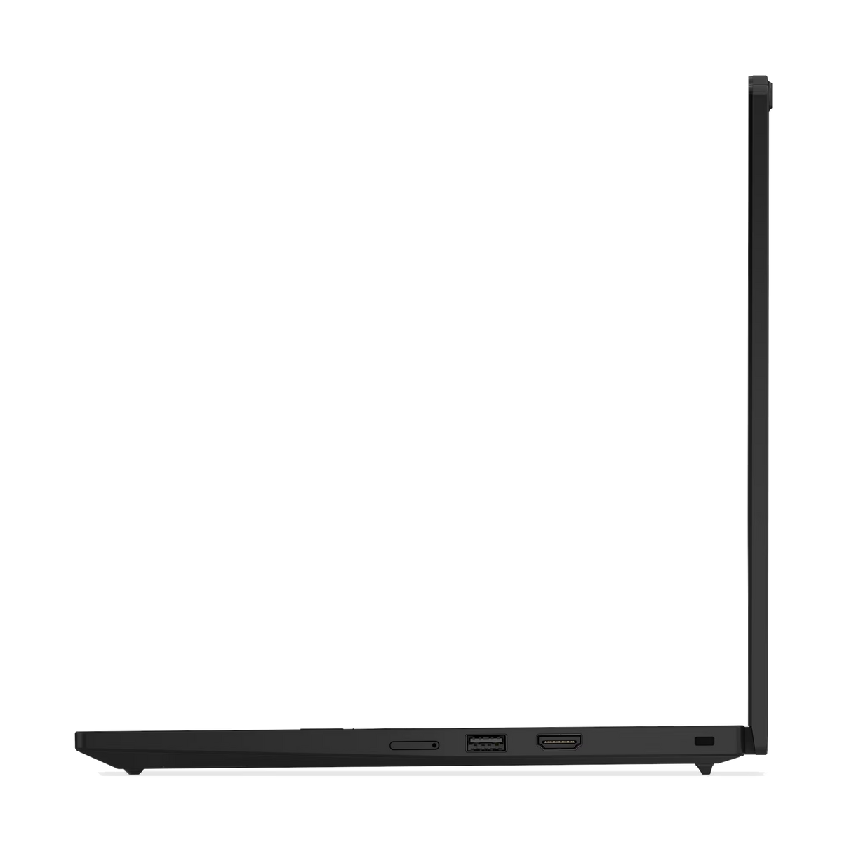 Vista laterale di un laptop nero. Le porte includono USB e HDMI.