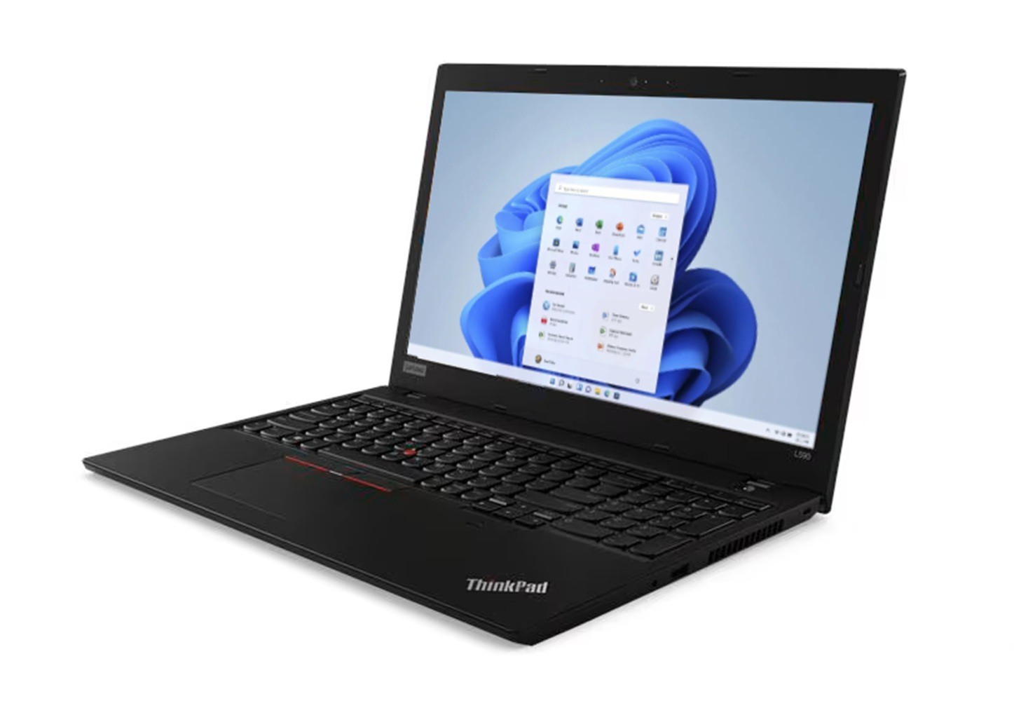 Schwarzer Lenovo ThinkPad Laptop mit Windows 11 auf dem Bildschirm.