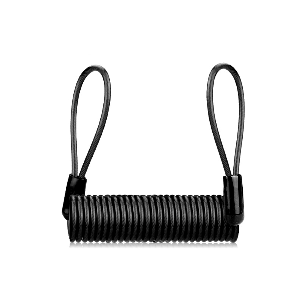 Un cable en espiral negro con bucles en ambos extremos.