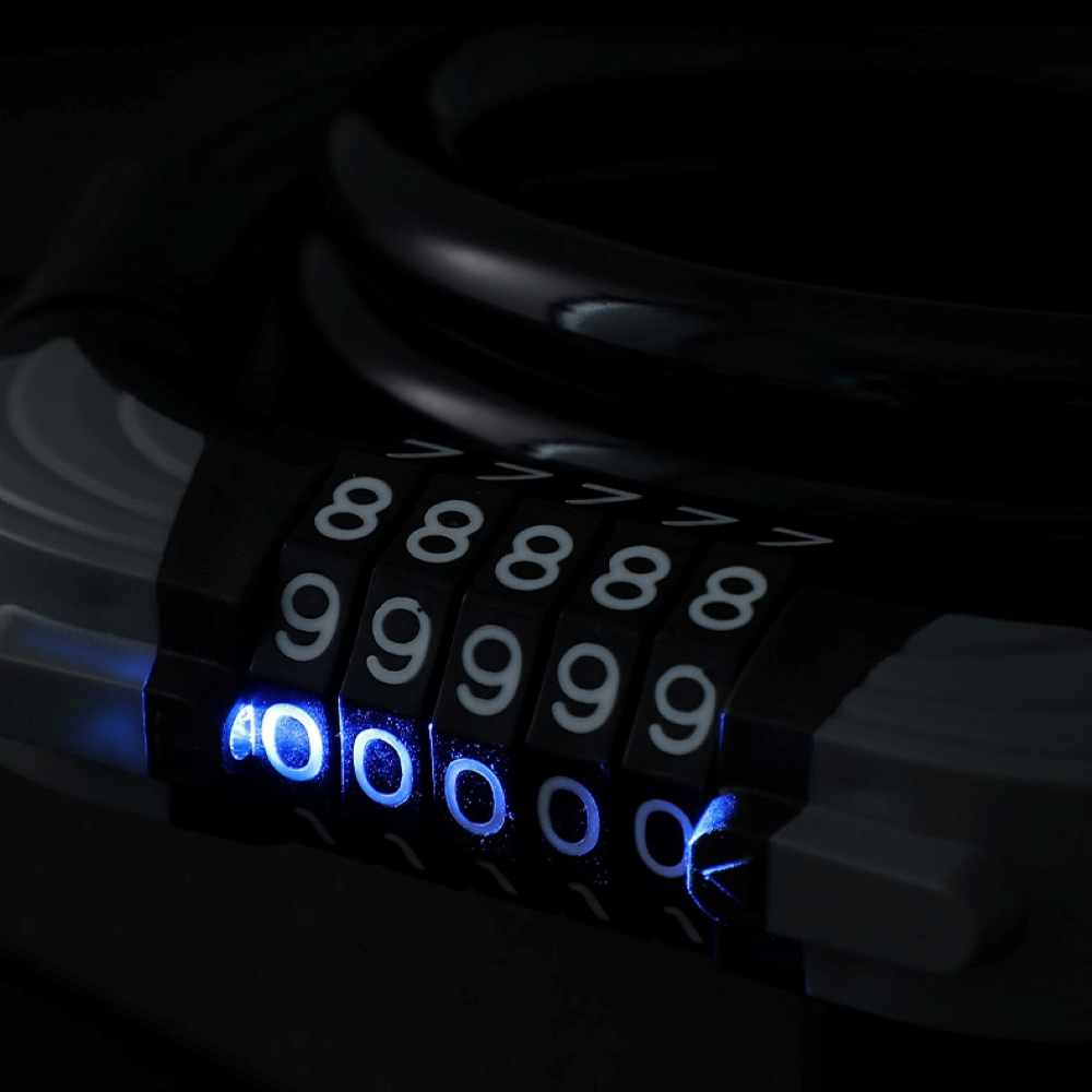 Un candado de combinación con dígitos 00000 iluminados en azul.