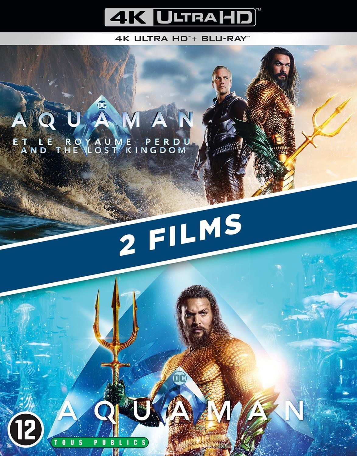 Coffret 2 films Aquaman avec Jason Momoa et Amber Heard en costumes sous-marins.