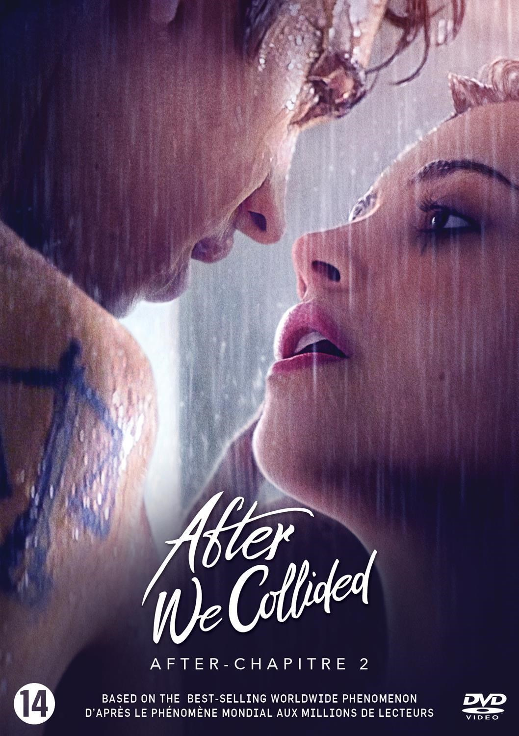 Koppel kust elkaar in de regen, "After We Collided" logo.