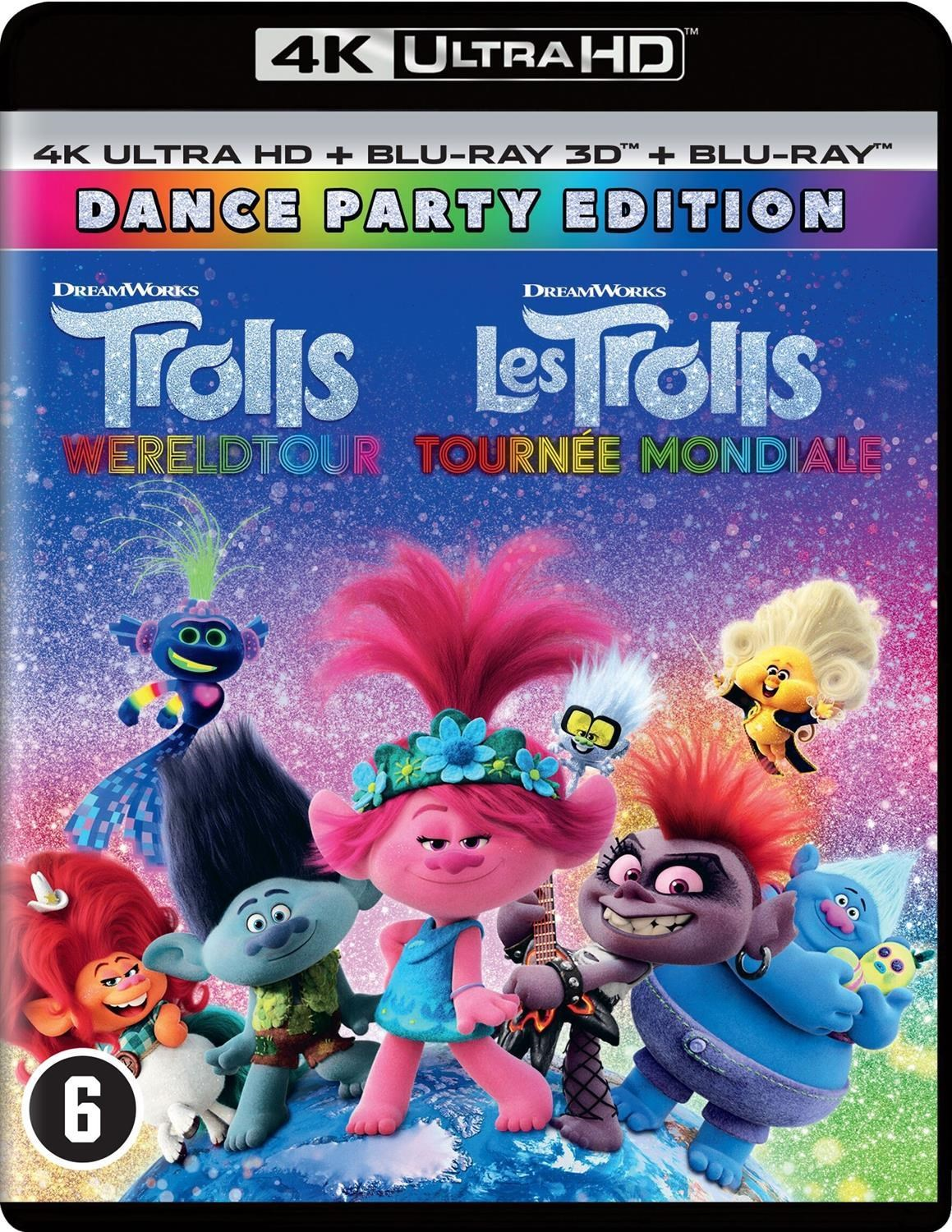 De Trolls filmhoes met kleurrijke personages en de titel van de editie.
