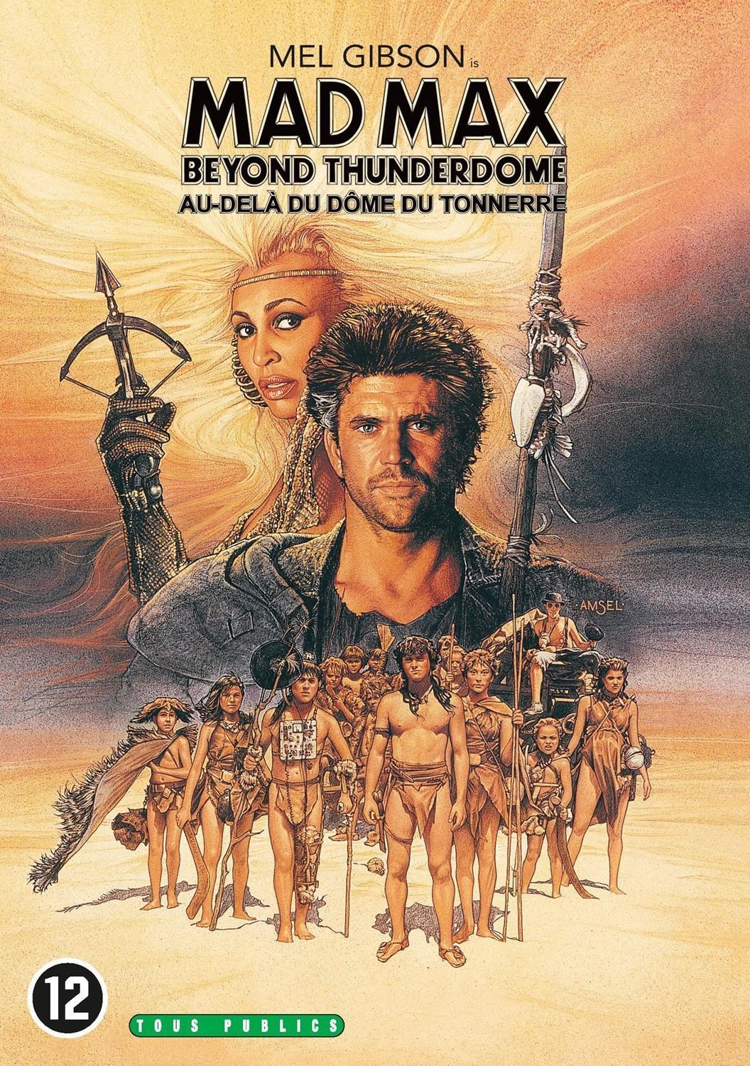 Mel Gibson als Mad Max met een vrouw en kinderen in een post-apocalyptische setting.