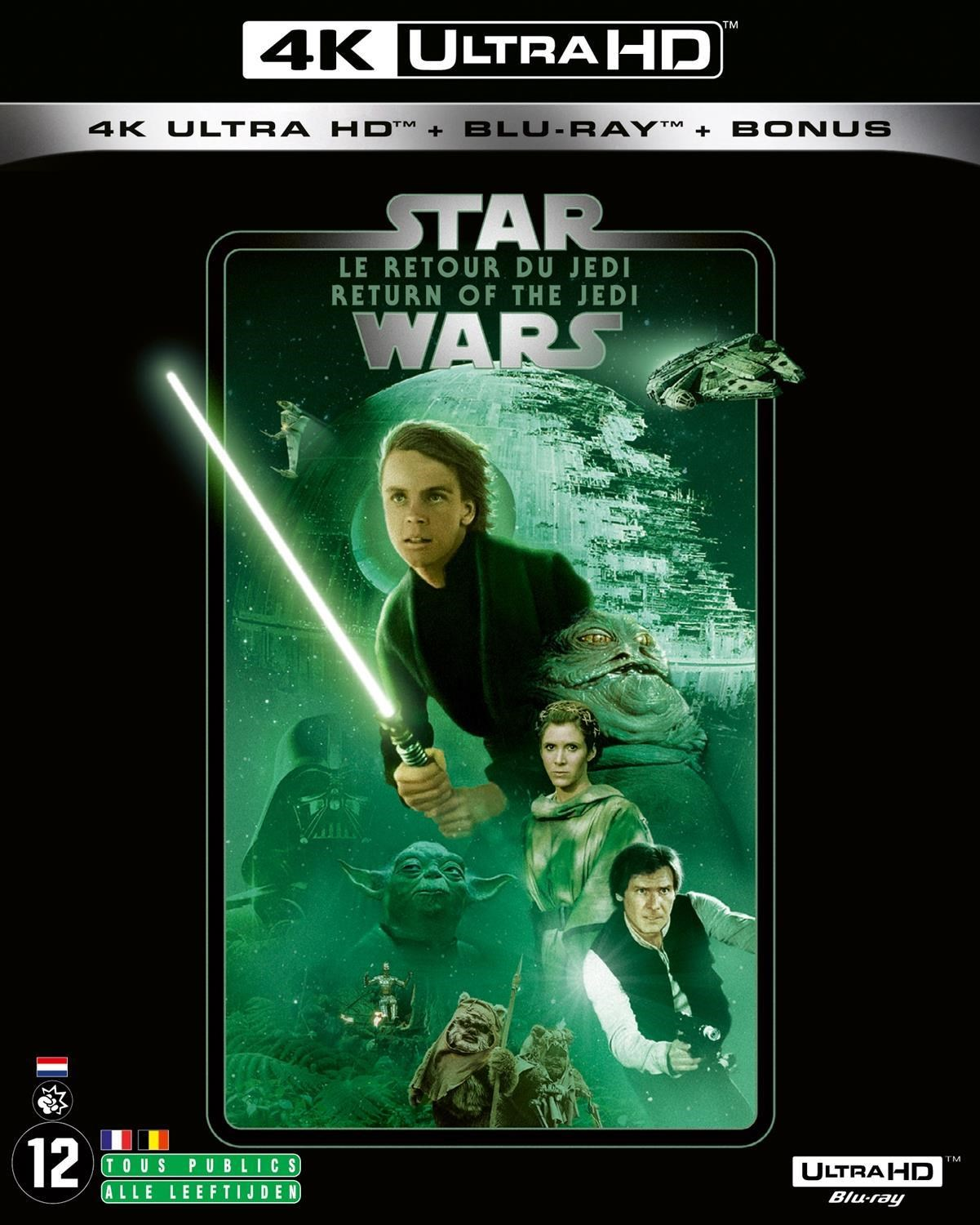 Star Wars: Return of the Jedi. Luke met lichtzwaard, Leia, Jabba, Yoda, Han Solo.