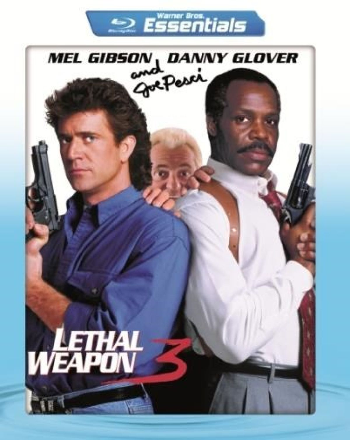Mel Gibson, Danny Glover en Joe Pesci poseren met wapens.