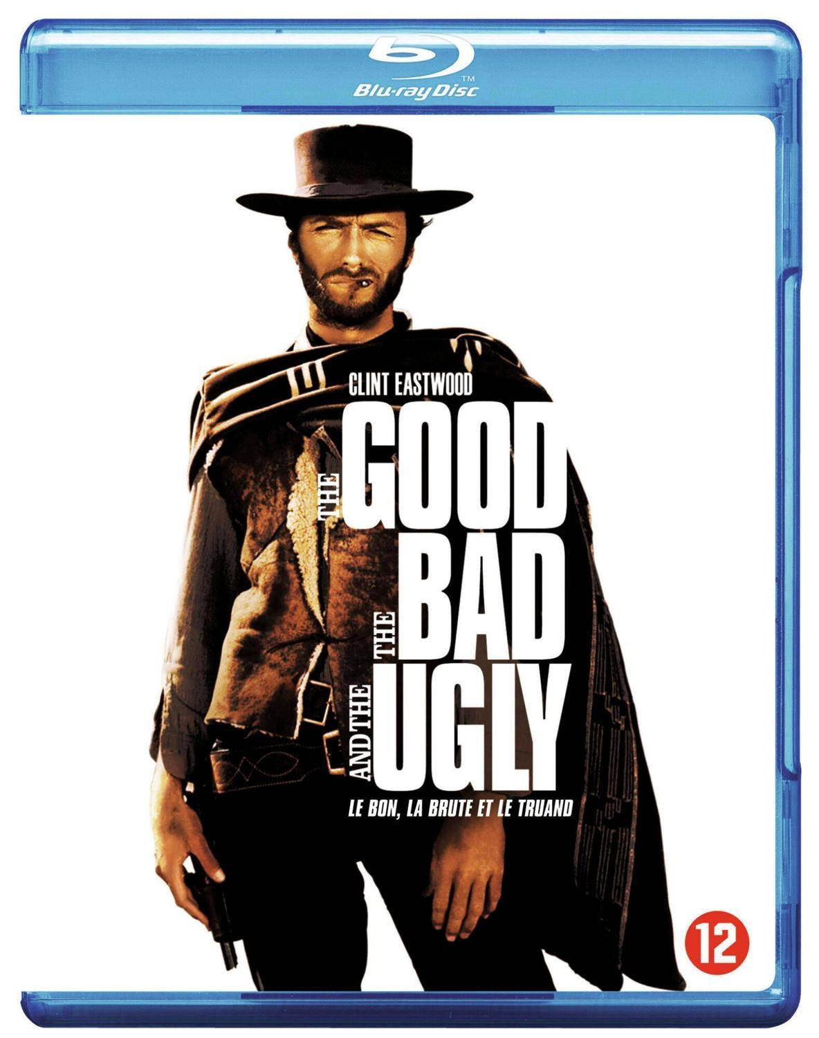 Clint Eastwood met hoed en poncho, titel "The Good, the Bad and the Ugly"