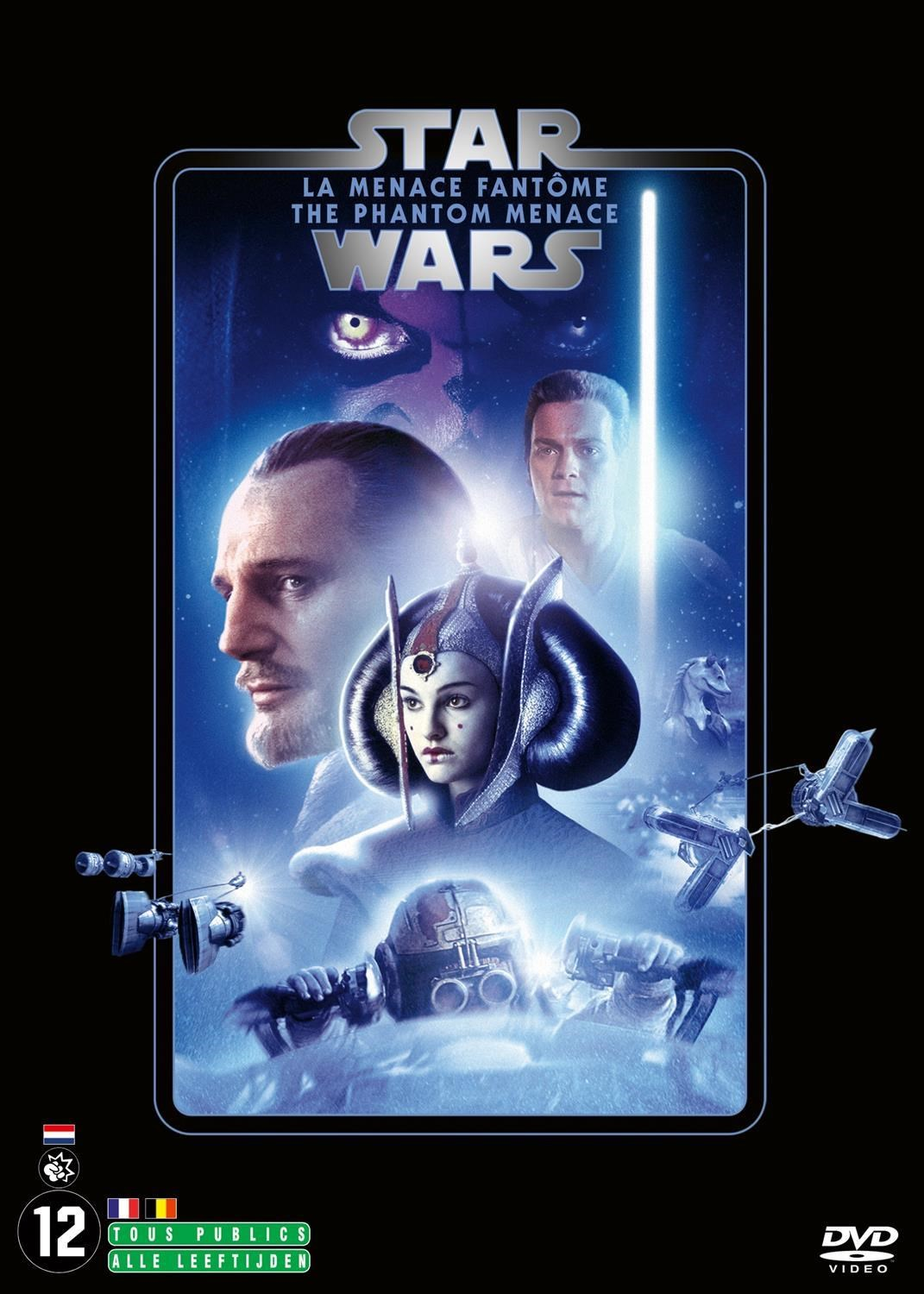 L'affiche montre des personnages de Star Wars : Épisode I, des vaisseaux et le logo.