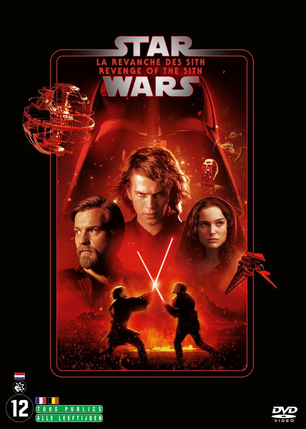 Star Wars: Revenge of the Sith filmposter met personages en lichtzwaardduel.