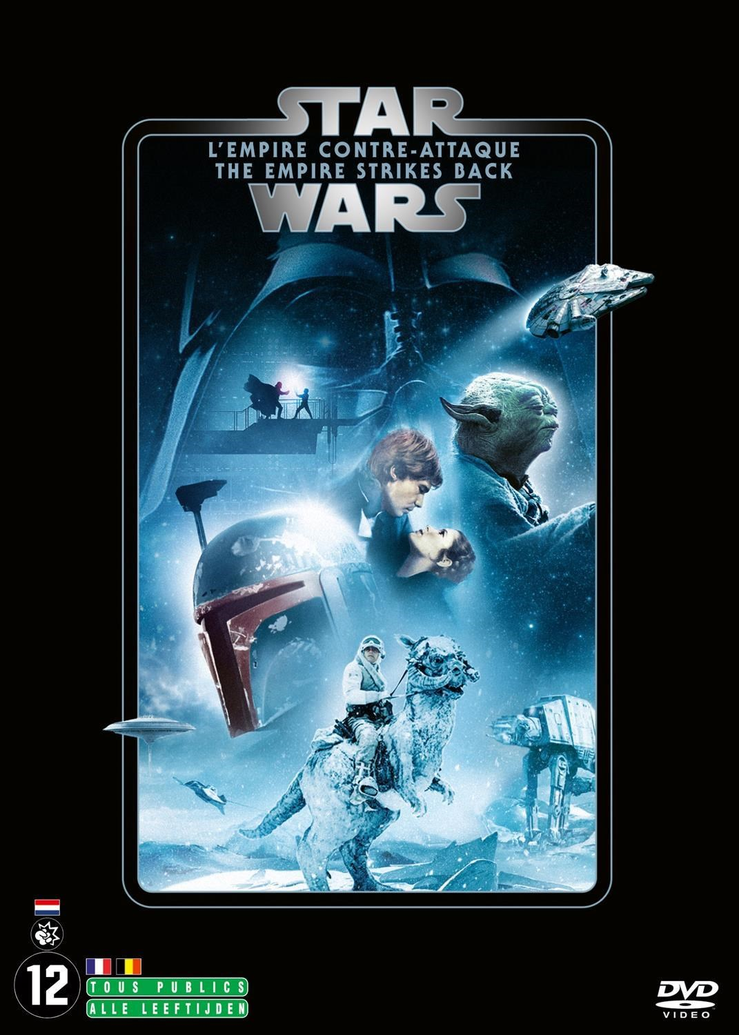 Affiche Star Wars : Boba Fett, Han Solo, Leia, Yoda, AT-AT, Tauntaun, Faucon Millenium.