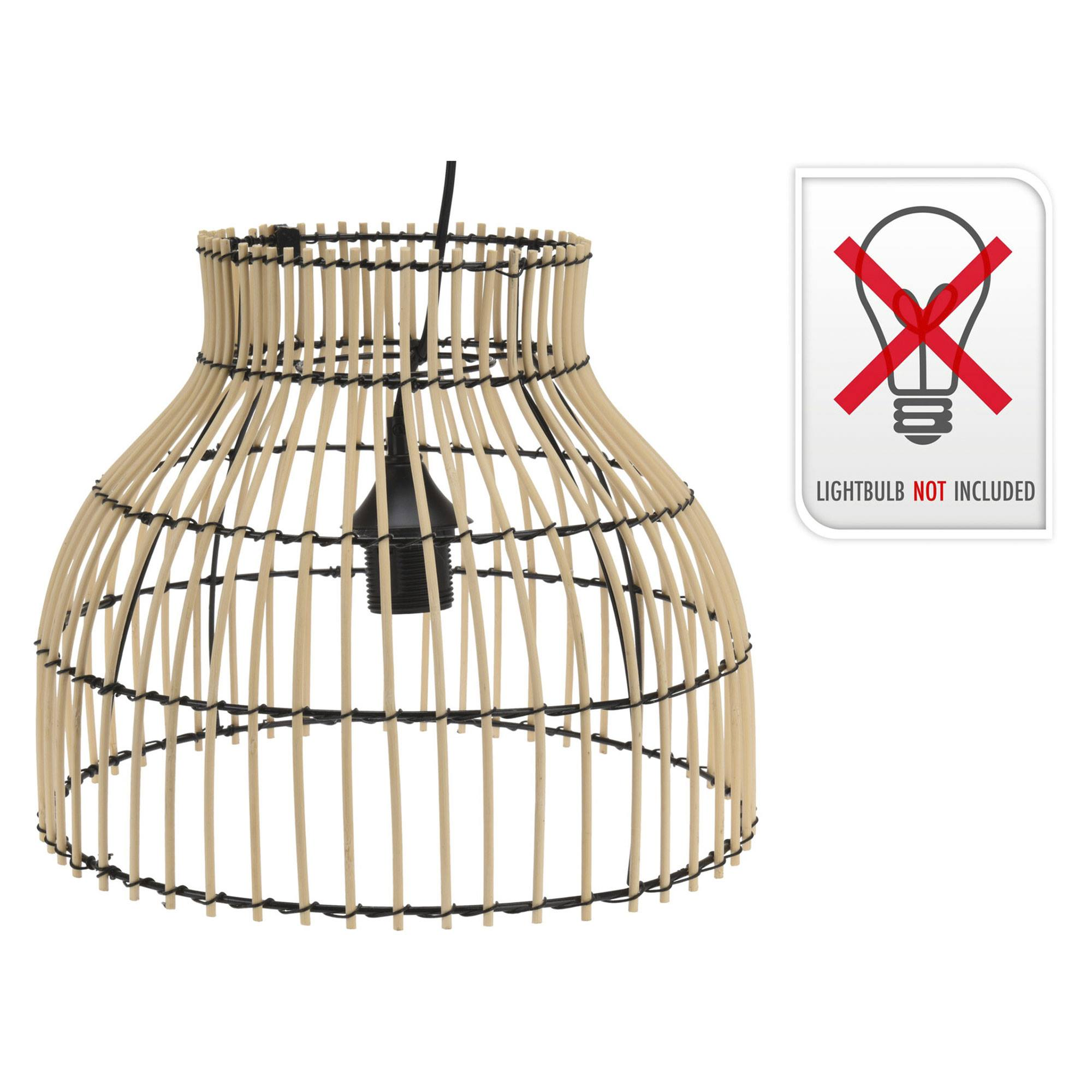 Lámpara colgante de bambú con dosel negro. Bombilla no incluida.