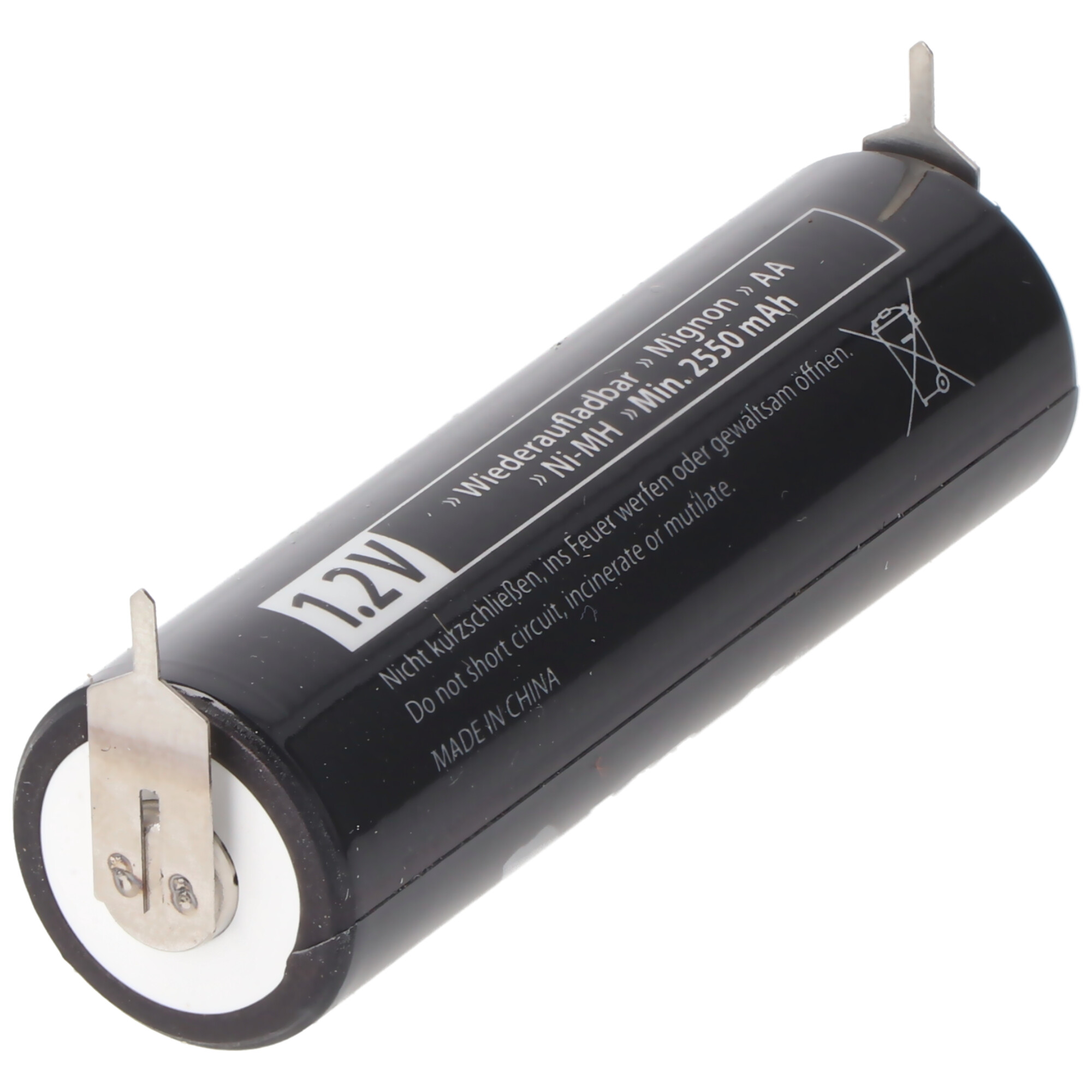 Schwarze 1,2V AA Ni-MH Mignon Batterie mit 2550 mAh, Made in China.