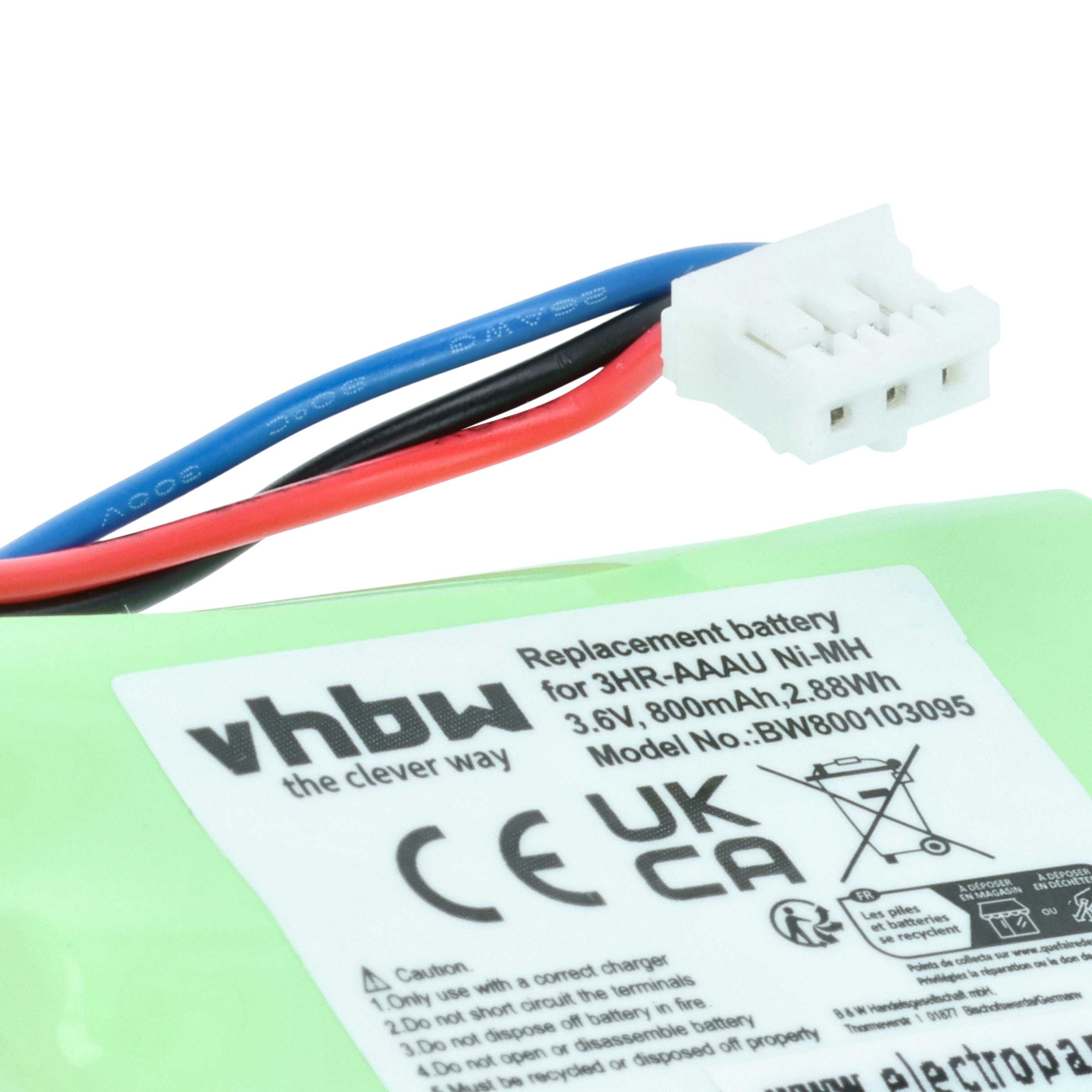 Grüne Batteriepack mit Kabeln und Beschriftung, 3.6V, 800mAh Ni-MH.