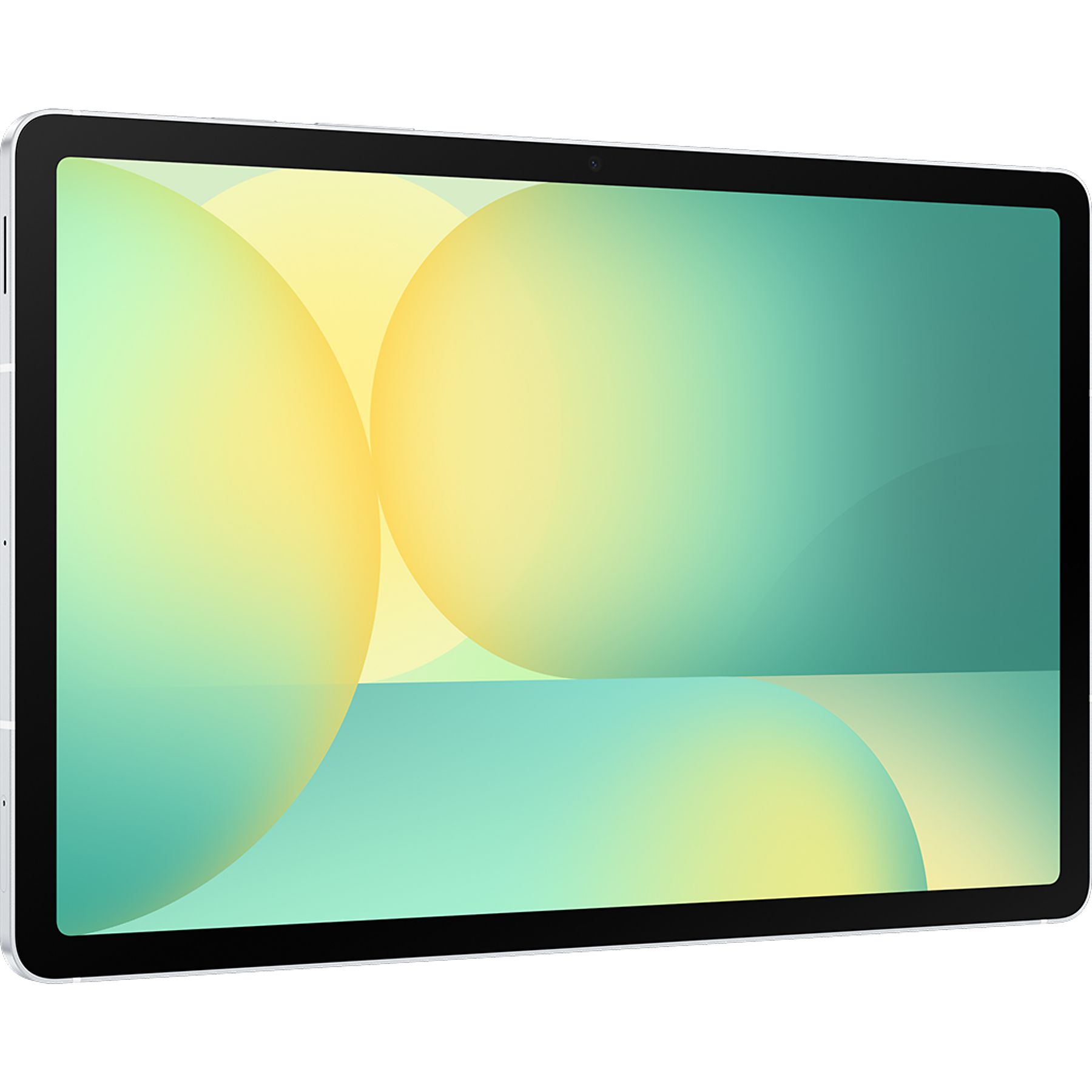Soyut renkli bir arka plana sahip gümüş tablet.