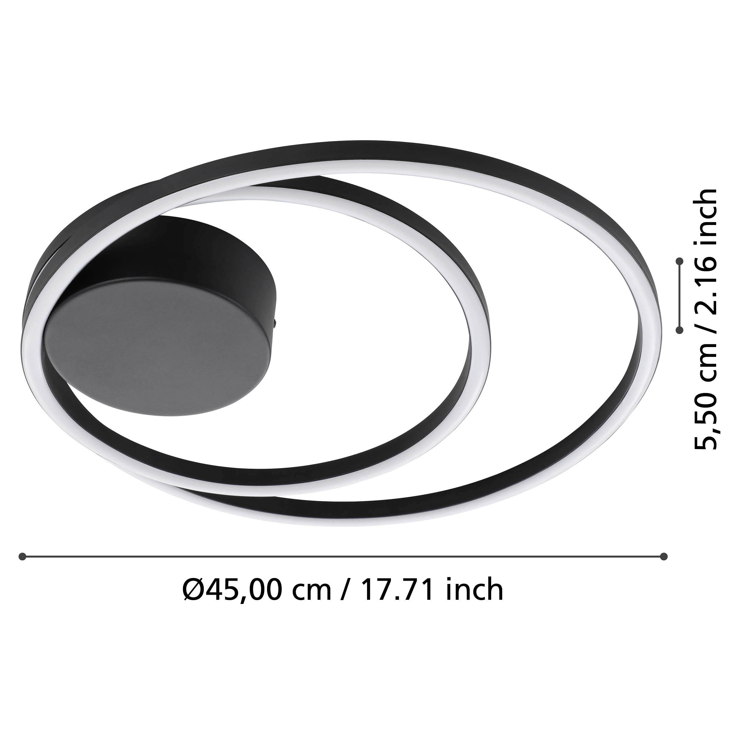 Moderne Deckenleuchte mit zwei schwarzen Ringen und integrierter LED-Beleuchtung.
