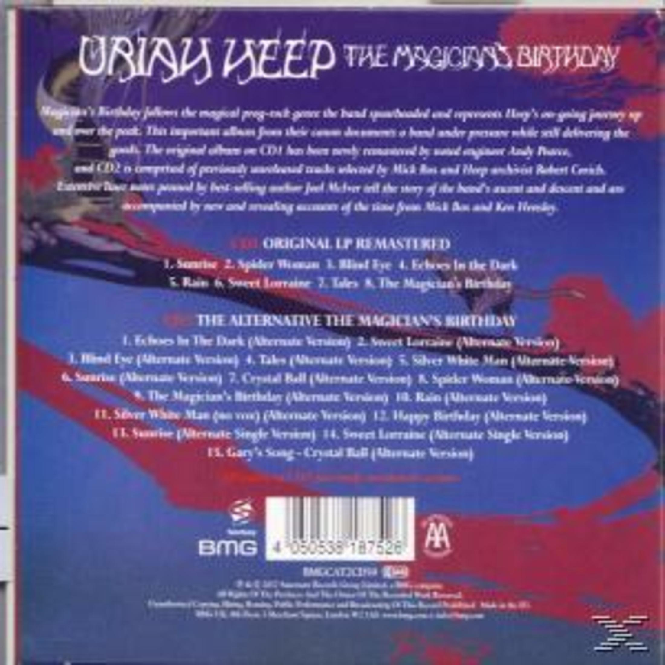 Retro copertina CD "The Magician's Birthday" di Uriah Heep con elenco tracce.