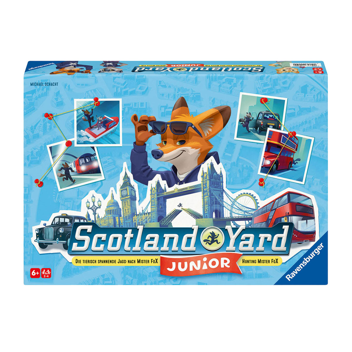 Scotland Yard Junior bordspeldoos met vossendetective en Londense bezienswaardigheden.