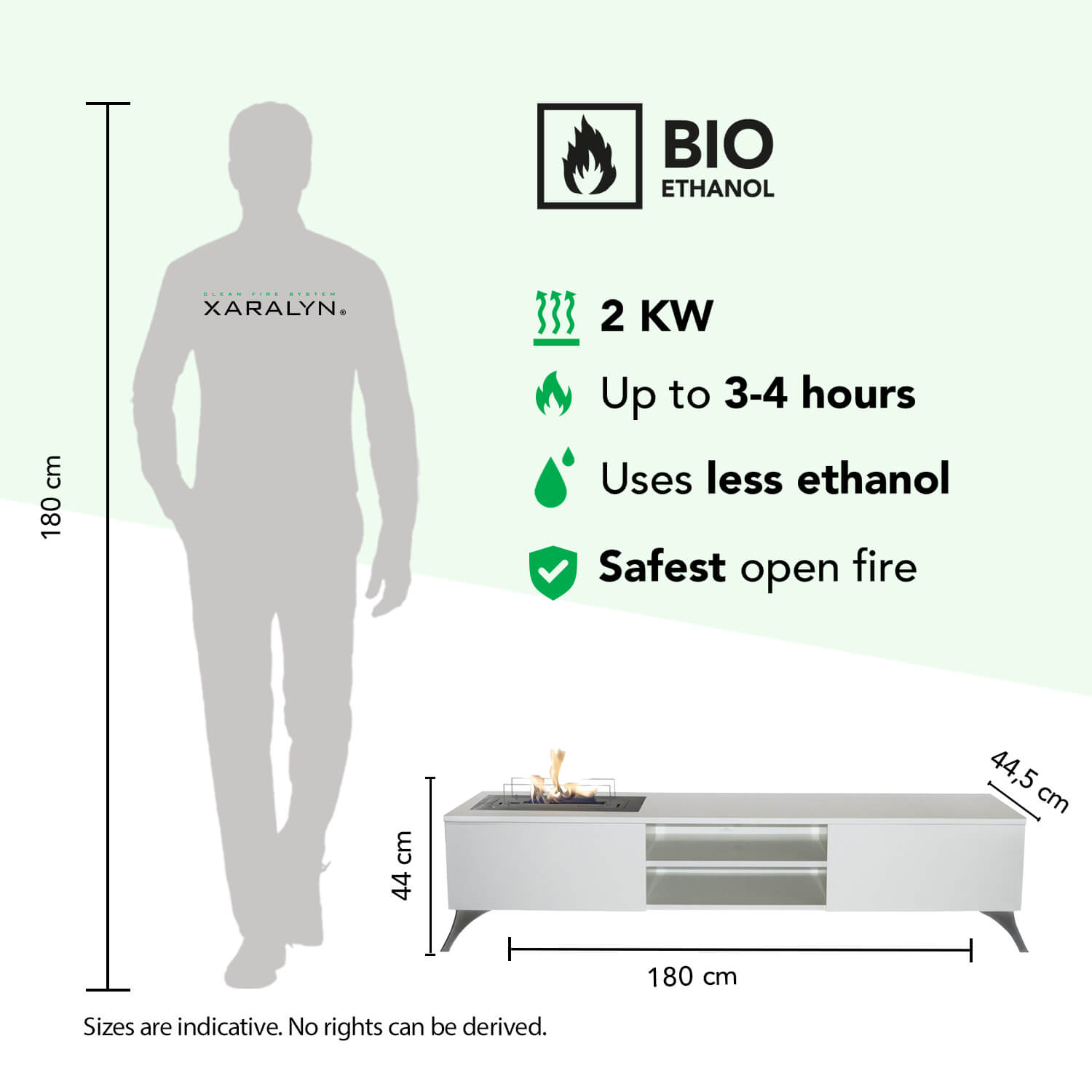Bio-ethanol haard: 2 KW, 3-4 uur brandtijd, zuinig, veilig.