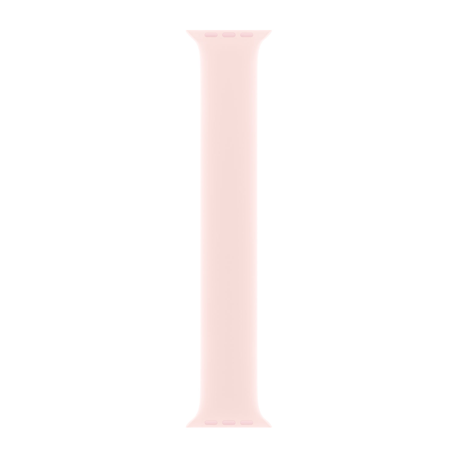 Un cinturino Apple Watch Solo Loop rosa pallido in silicone.