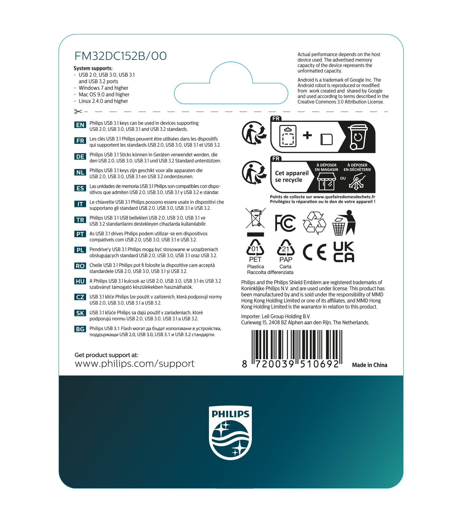 Le chiavette USB 3.1 Philips sono compatibili con dispositivi USB 2.0, 3.0, 3.1 e 3.2.