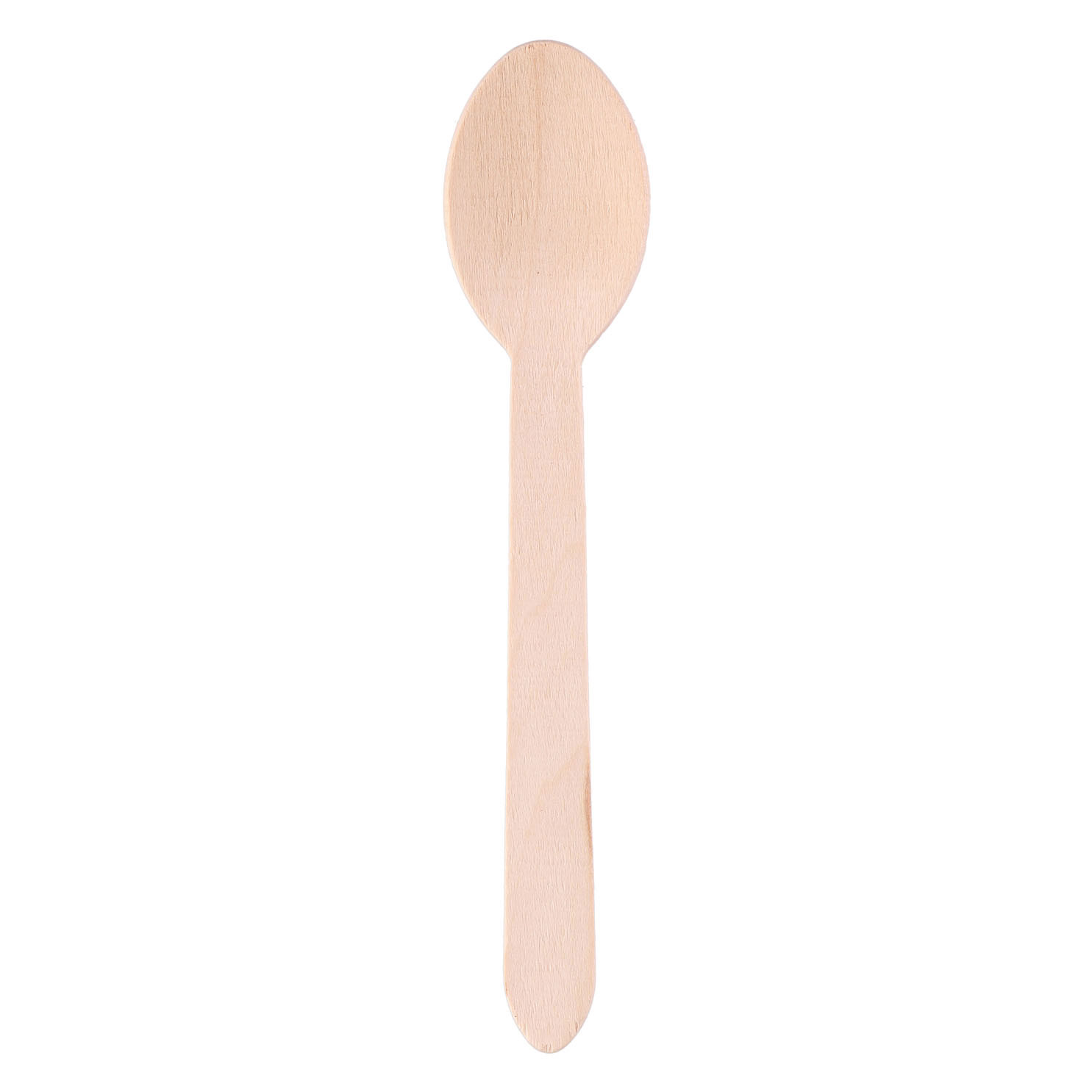 Un singolo cucchiaio di legno su sfondo bianco.