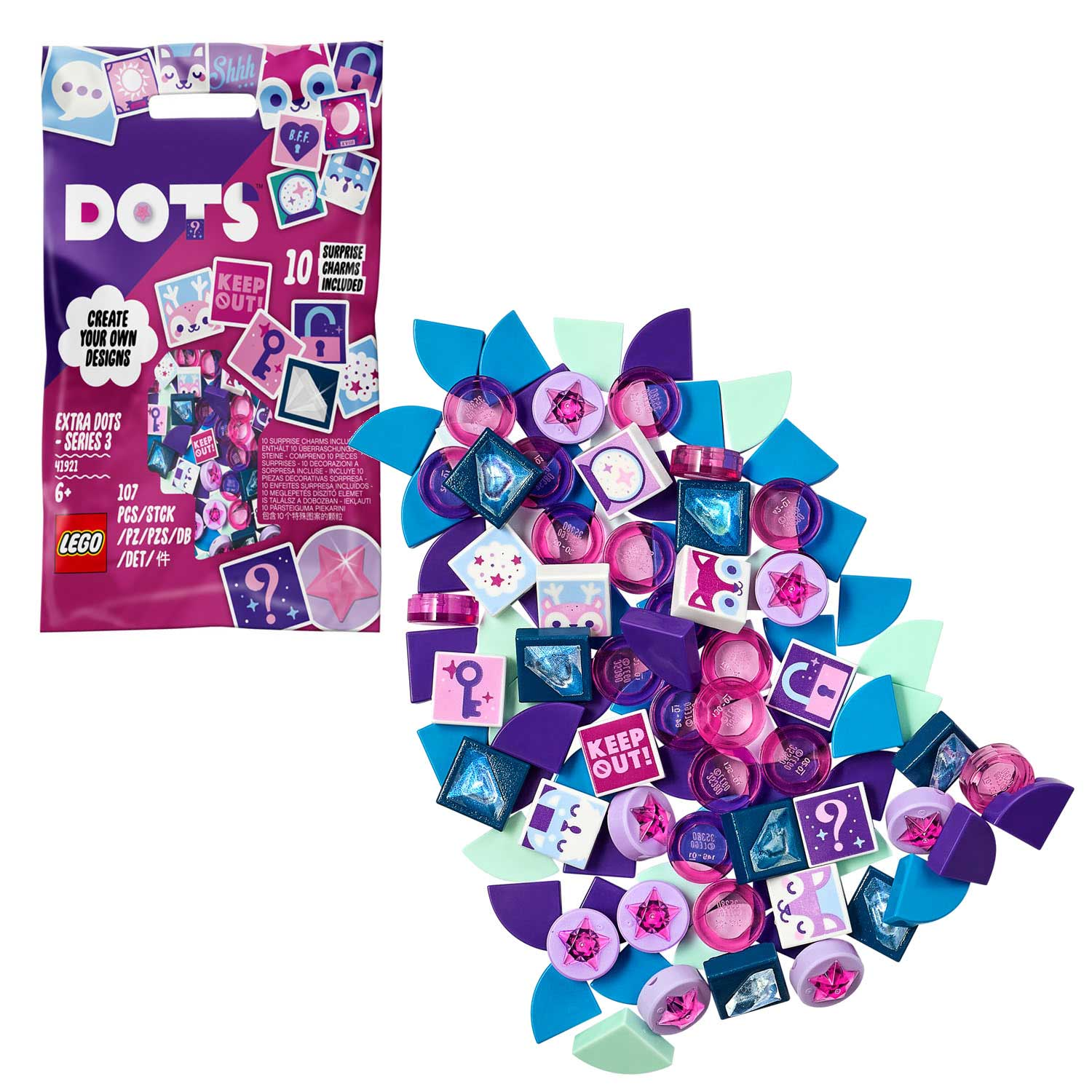 LEGO DOTS Dodatkowe Kropki Seria 3, 107 elementów i niespodzianki.