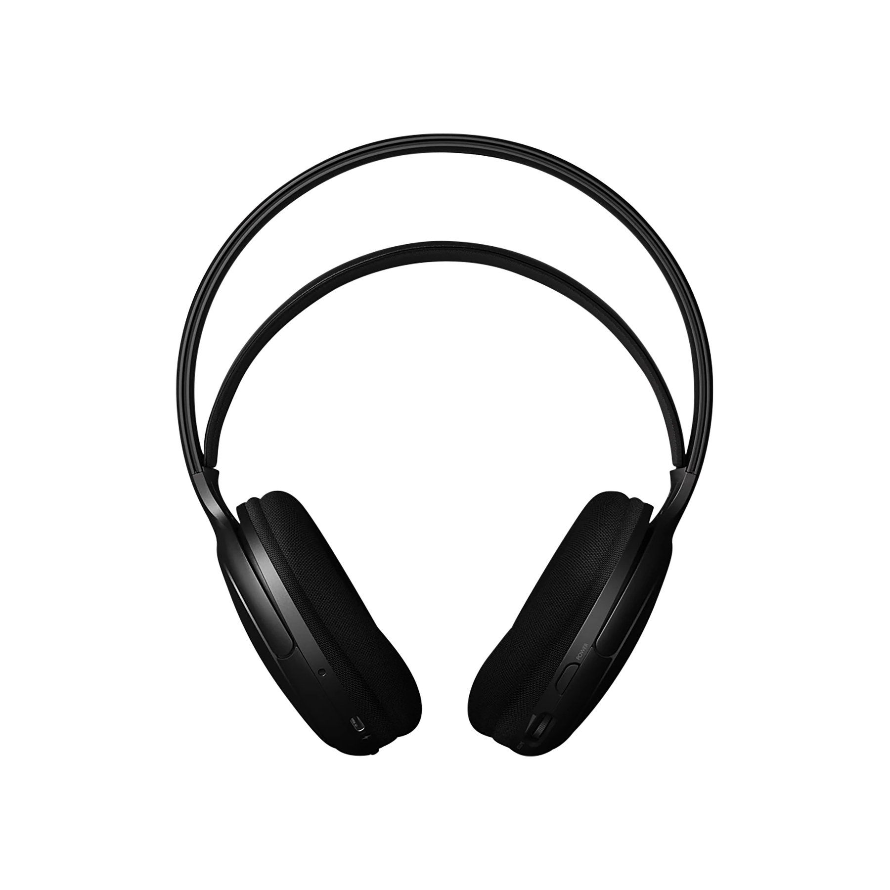 Casque noir avec écouteurs rembourrés et arceau double.