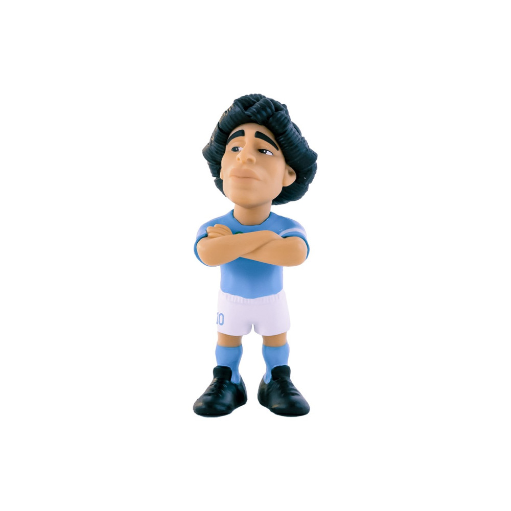 Eine kleine Figur eines Fußballspielers mit blauen Trikot und weißen Shorts.