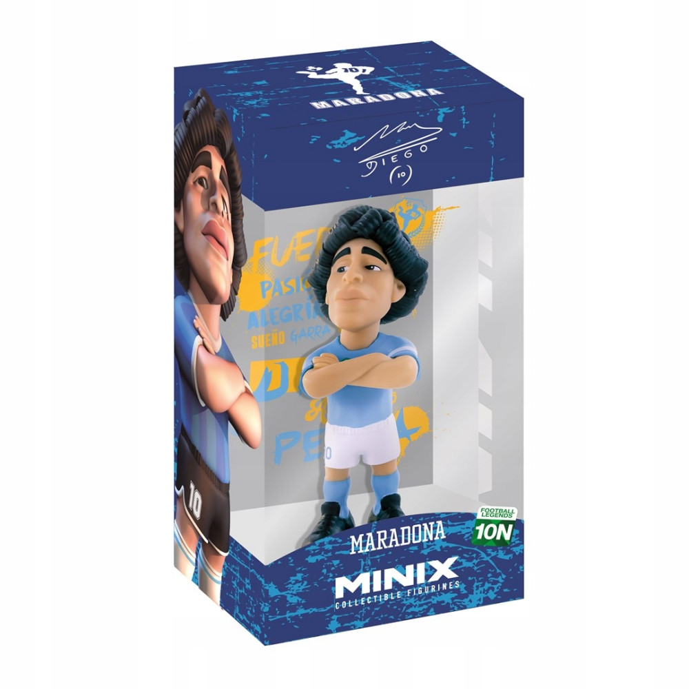 Minix Maradona Sammelfigur in blauer Fußballkleidung mit weißen Shorts.