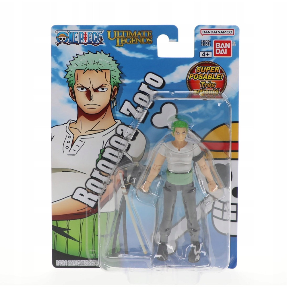 Figurka akcji One Piece Roronoa Zoro w opakowaniu ze zdjęciem postaci.