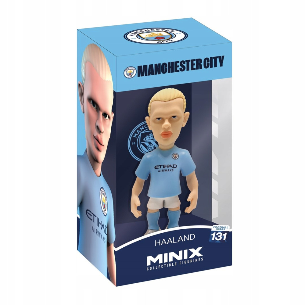Figurka kolekcjonerska Minix Haaland w koszulce Manchester City.