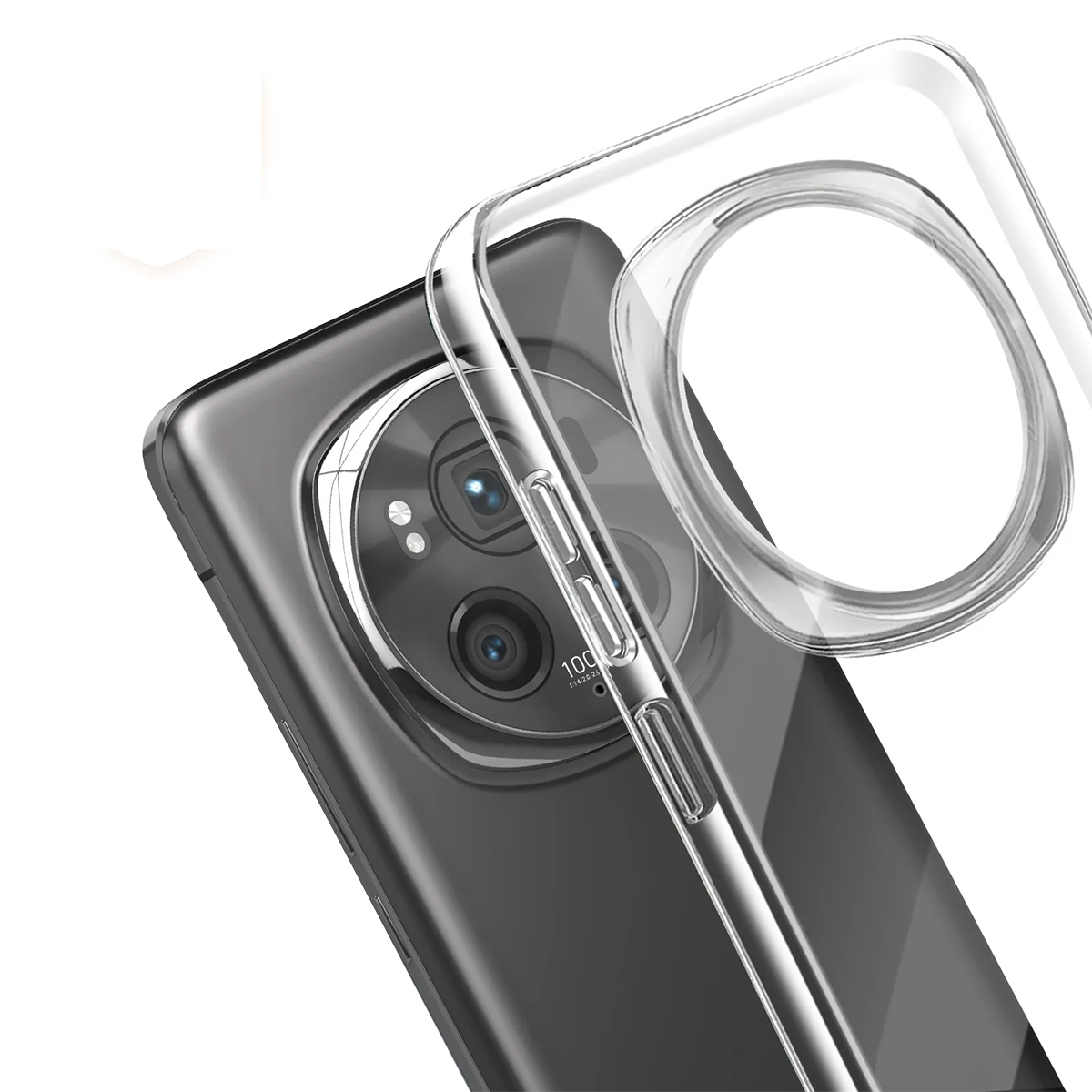 Una custodia trasparente per telefono su uno smartphone con obiettivi.