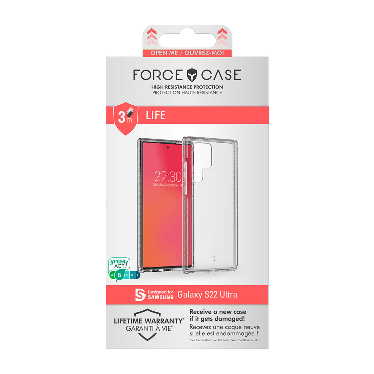 Confezione per cover telefono Force Case per Samsung Galaxy S22 Ultra.