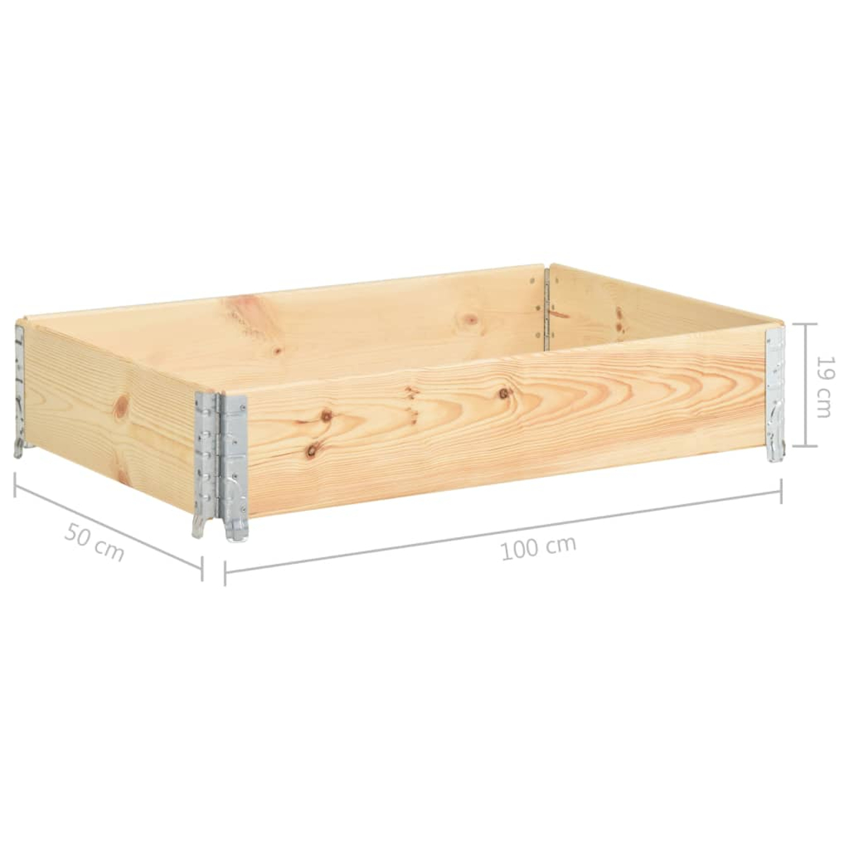 Holzkiste 100x50x19cm mit Metallwinkeln an den Ecken.