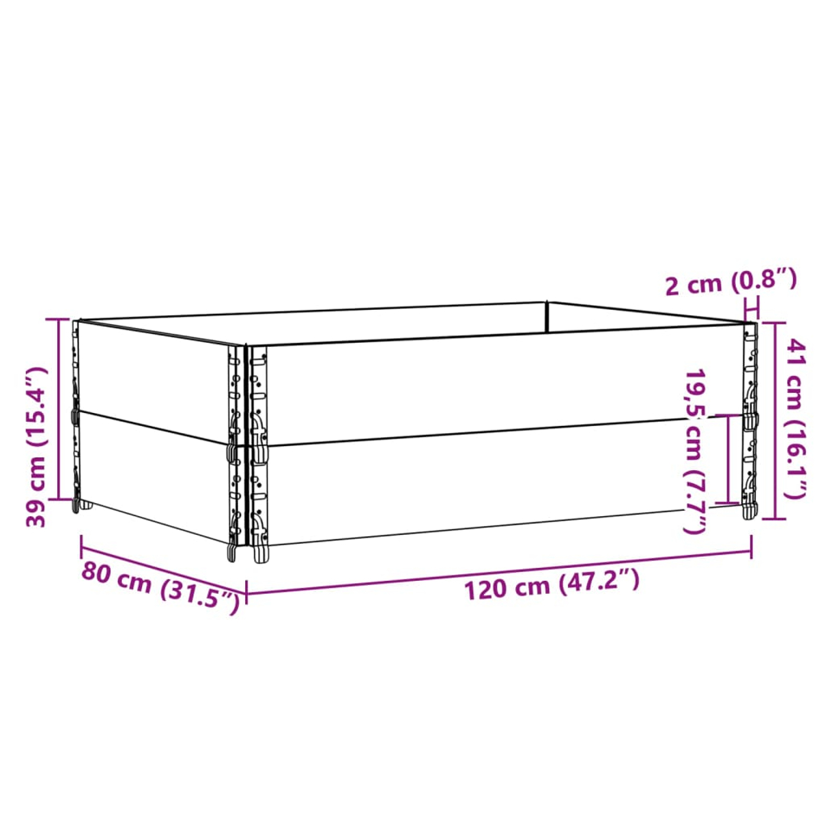Un letto rialzato rettangolare con dimensioni: base 120x80cm, altezza 39cm.