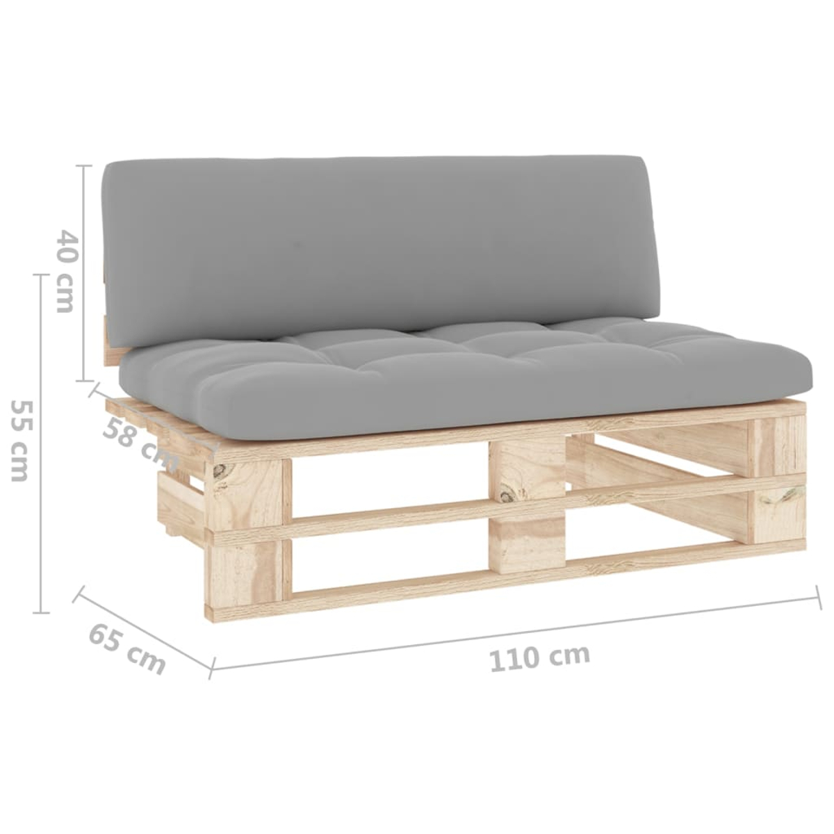 Graues Palettensofa mit Holzrahmen und Maßen