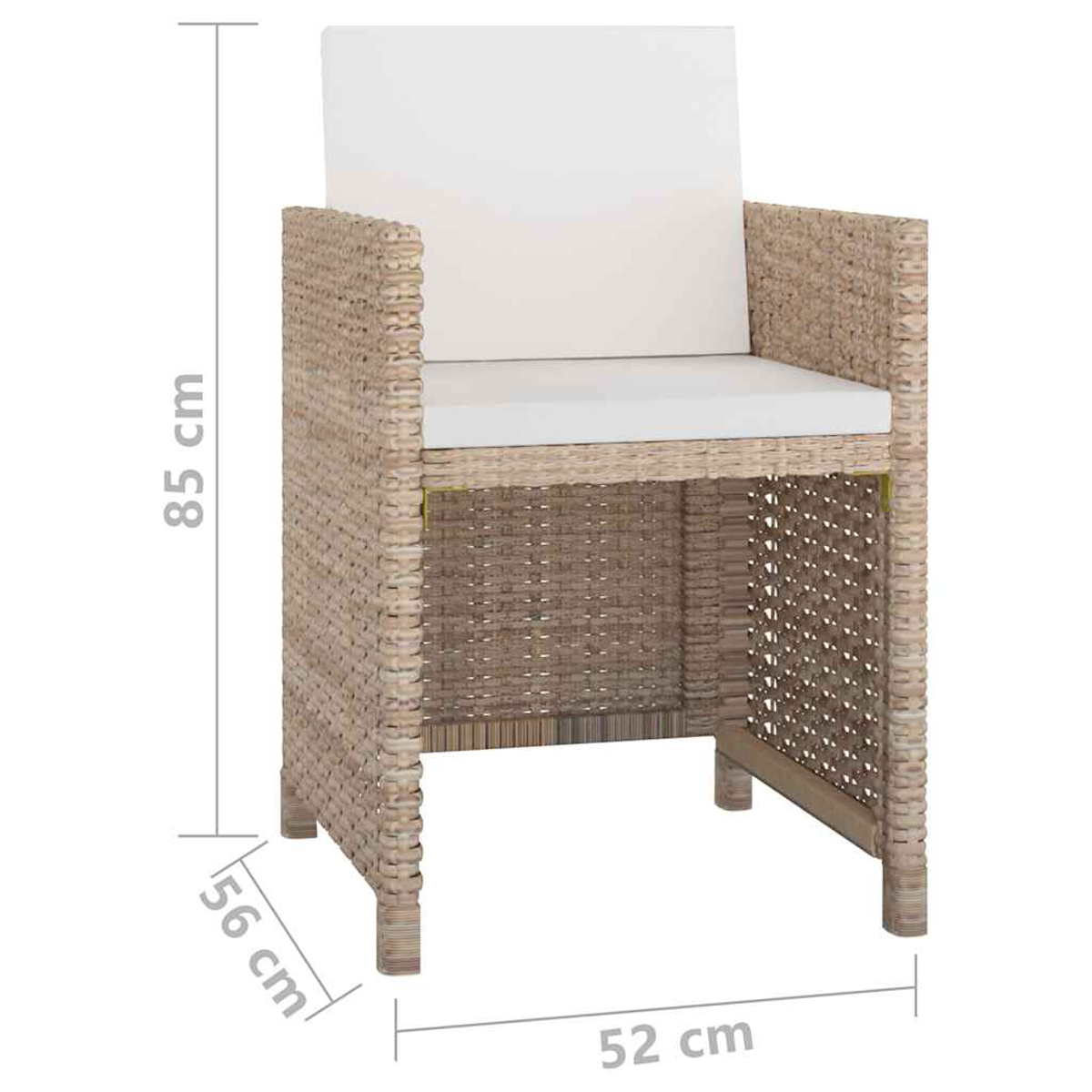Ein heller Rattanstuhl mit weißen Kissen, 85 cm hoch.